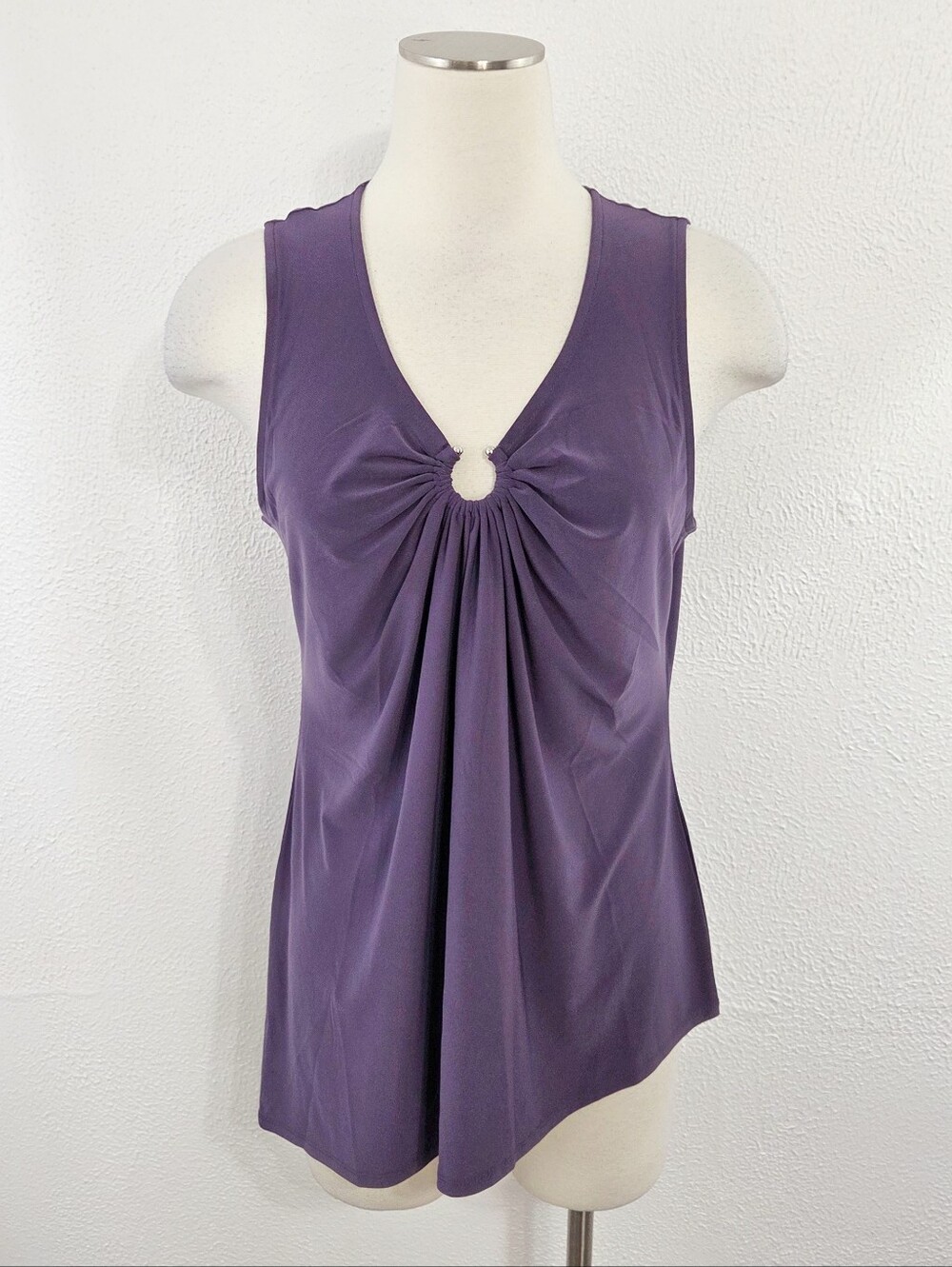 WHBM Women’s Cinched Ring Front Purple Asymmetrical Blouse tank medium M new NWT